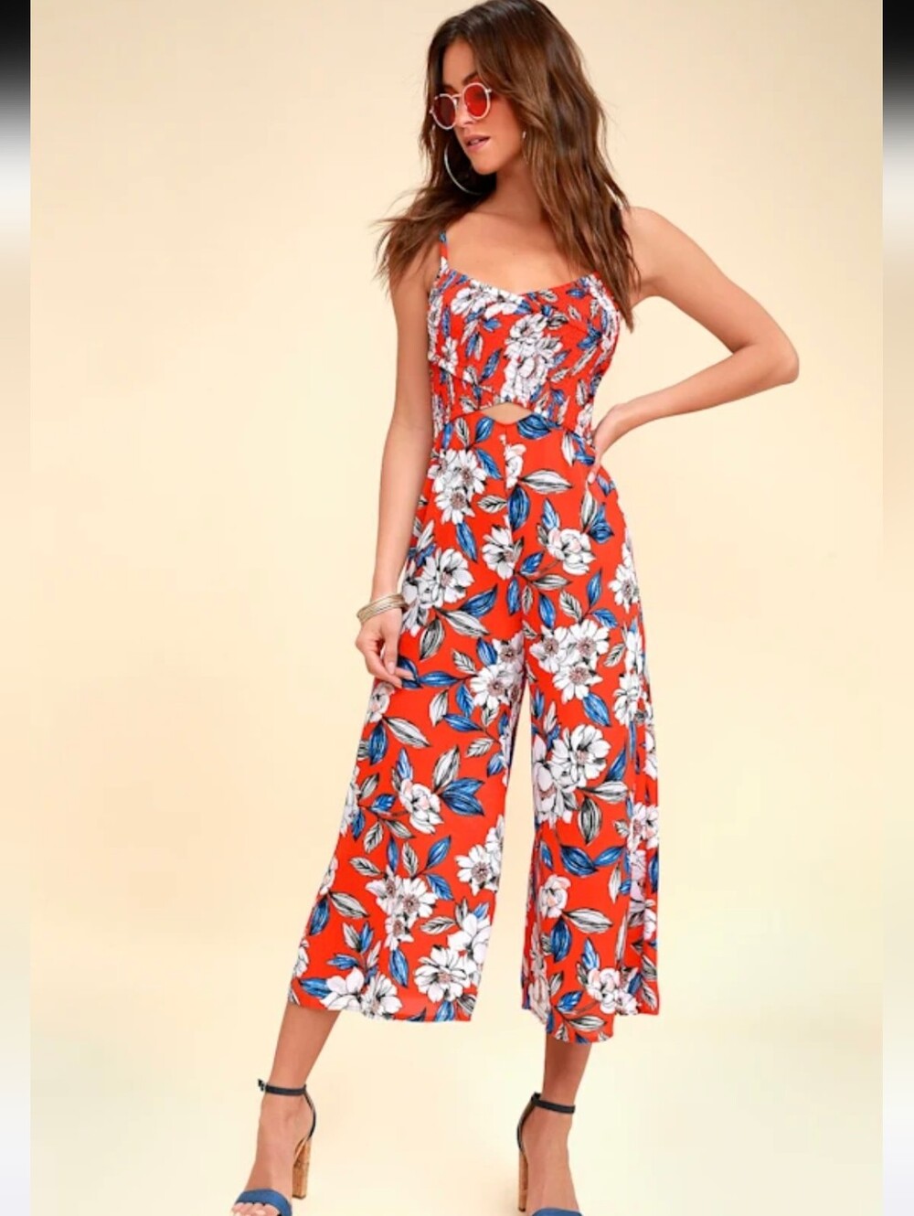 Ali & Jay Full Bloom Jumpsuit, a popular wide-leg style featuring a bright coral